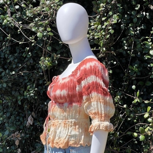 NWT JEN’S Pirate Booty Boho Cotton Gauze Fire Tie Dye Tie Front Blouse - Picture 6 of 13